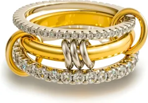 Gold Stackable Rings for Women, Non-Tarnish 18k Gold Plated Cubic Zirconia Rings, Dainty Silver and Gold Mixed Metal Multi-Link Connected Ring Set