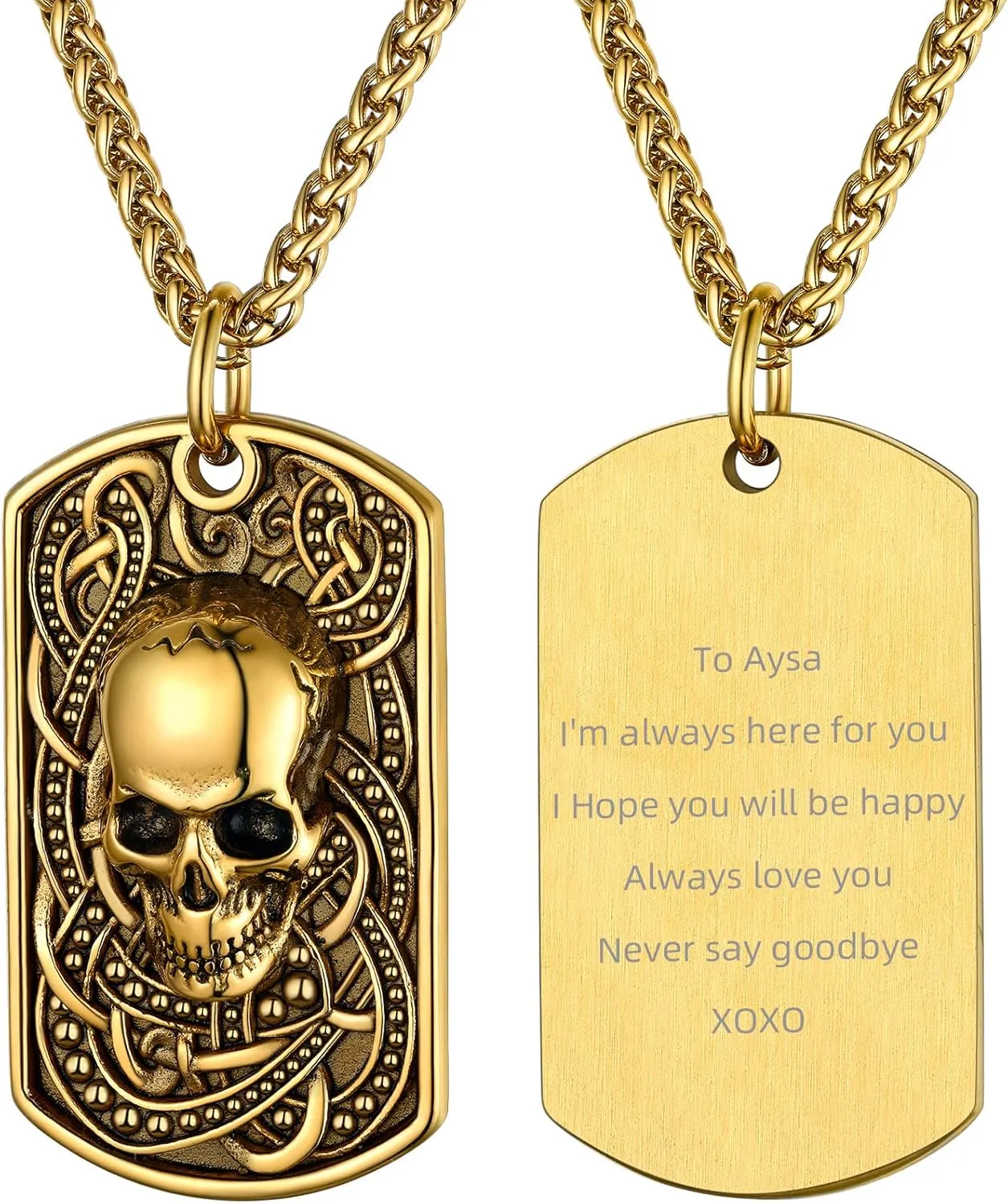 GoldChic Jewelry Skull Necklaces For Men, Stainless Steel Gothic Skeleton Necklace Viking Norse Runes Halloween Gifts for Man
