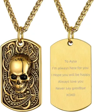 GoldChic Jewelry Skull Necklaces For Men, Stainless Steel Gothic Skeleton Necklace Viking Norse Runes Halloween Gifts for Man