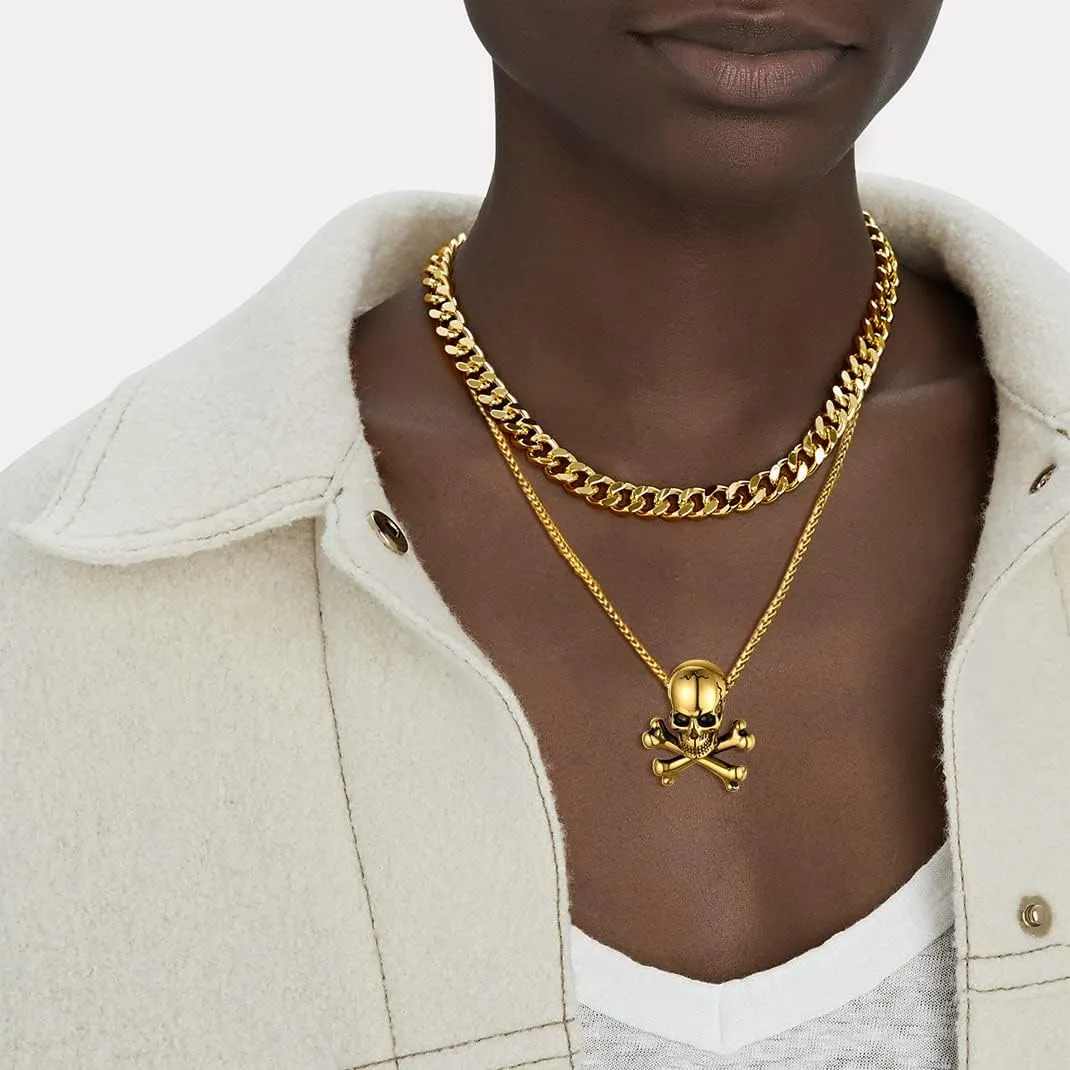 GoldChic Jewelry Skull Necklaces For Men, Stainless Steel Gothic Skeleton Necklace Viking Norse Runes Halloween Gifts for Man