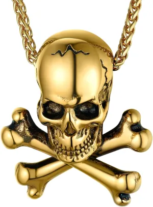 GoldChic Jewelry Skull Necklaces For Men, Stainless Steel Gothic Skeleton Necklace Viking Norse Runes Halloween Gifts for Man