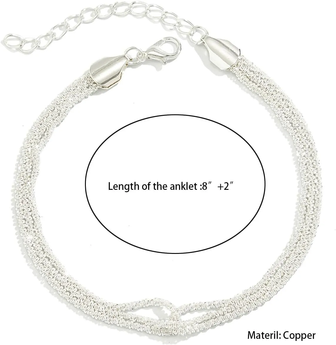 Gold/Silver Anklet for Women Ankle Bracelets Silver Waterproof Adjustable Anklet Layered Ankle Bracelet Sparkling Anklet Bracelets Women's Anklets Silver Summer Beach Anklet