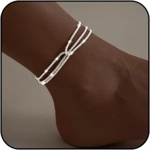 Gold/Silver Anklet for Women Ankle Bracelets Silver Waterproof Adjustable Anklet Layered Ankle Bracelet Sparkling Anklet Bracelets Women's Anklets Silver Summer Beach Anklet