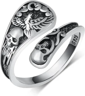 Goth Spoon Rings 925 Sterling Silver Crow/Raven/Phoenix Spoon Ring Thumb Rings for Women Vintage Crow Jewelry Gifts