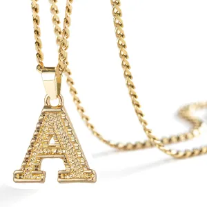 Gothic Initial Necklace for Men Women Gold Silver Tone 26 Letters Pendant Necklace, 3.5mm Stainless Steel Cuban Chain Necklaces