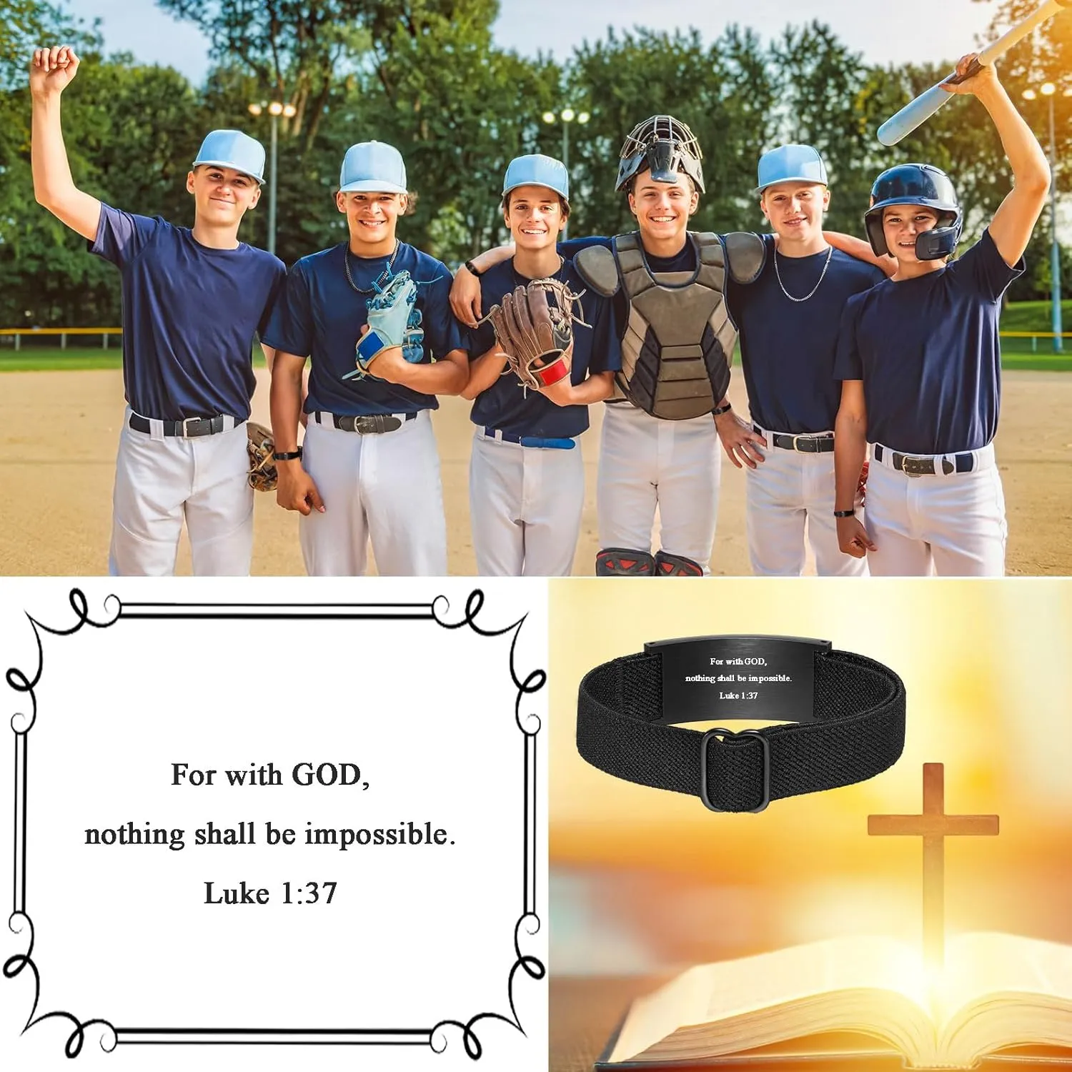 Graduation Gifts for Him Bracelets for Men Boys Baseball Cross Bracelet Elastic Strap Stainless Steel Adjustable Bible Verse Bracelets Baptism Christian Jewelry Graduation Gifts