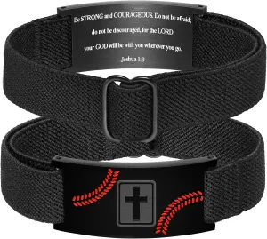 Graduation Gifts for Him Bracelets for Men Boys Baseball Cross Bracelet Elastic Strap Stainless Steel Adjustable Bible Verse Bracelets Baptism Christian Jewelry Graduation Gifts
