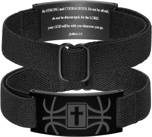 Graduation Gifts for Him Bracelets for Men Boys Basketball Cross Bracelet Elastic Strap Stainless Steel Adjustable Bible Verse Bracelets Baptism Christian Jewelry Graduation Gifts