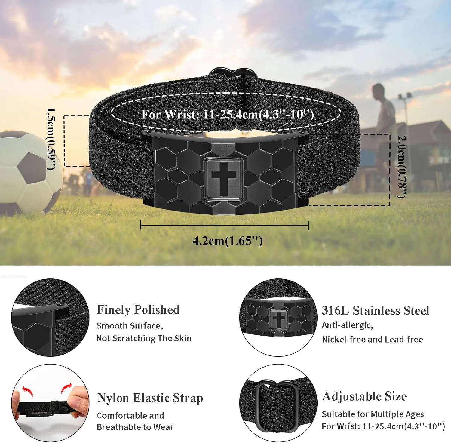 Graduation Gifts for Him Bracelets for Men Boys Soccer Cross Bracelet Elastic Strap Stainless Steel Adjustable Bible Verse Bracelets Baptism Christian Jewelry Graduation Gifts