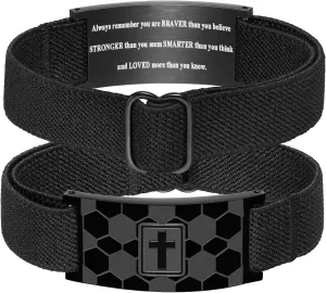 Graduation Gifts for Him Bracelets for Men Boys Soccer Cross Bracelet Elastic Strap Stainless Steel Adjustable Bible Verse Bracelets Baptism Christian Jewelry Graduation Gifts
