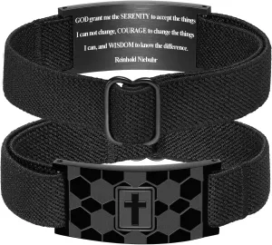 Graduation Gifts for Him Bracelets for Men Boys Soccer Cross Bracelet Elastic Strap Stainless Steel Adjustable Bible Verse Bracelets Baptism Christian Jewelry Graduation Gifts