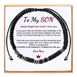 Graduation Gifts for Son 2025,Inspirational Gifts for Son,Morse Code Bracelets with Warm Message Card,Adjustable Handmade Mens Beaded Bracelets