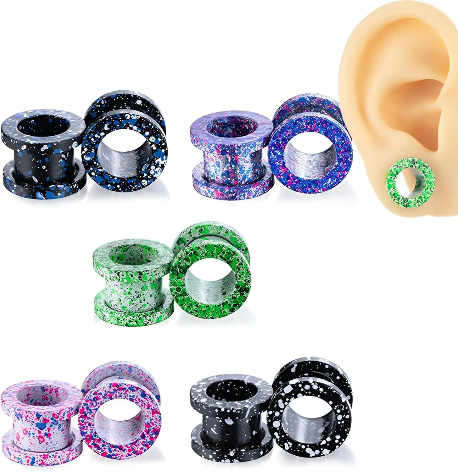Green 6mm2G Double Flared Tunnel Plug Earrings, Painted Colorful Dot Outer Teeth Hollow Pulley,Sold As a Pair,Ear Expander Fashionable Unisex Piercing Ear Expander Earrings