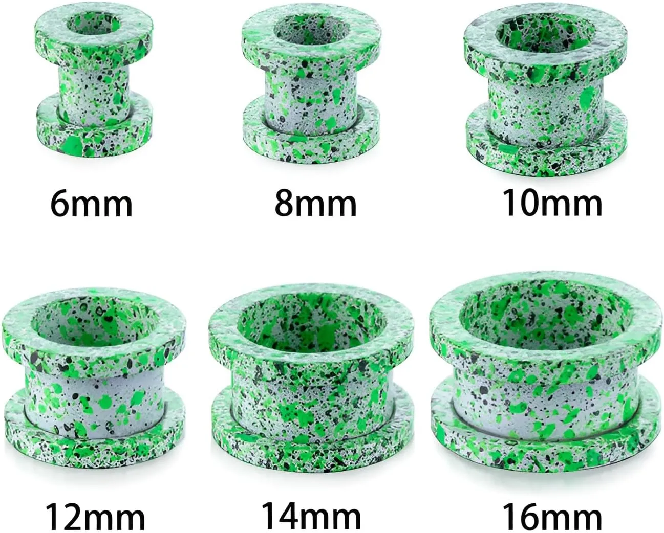 Green 6mm2G Double Flared Tunnel Plug Earrings, Painted Colorful Dot Outer Teeth Hollow Pulley,Sold As a Pair,Ear Expander Fashionable Unisex Piercing Ear Expander Earrings