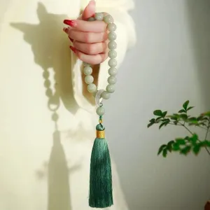Green Jade Stone 12mm Beads Tassel Bracelet Necklace Tibetan Buddhist Mala Buddha Charm Rosary Yoga Men Woman Jewelry 0536Z (A)