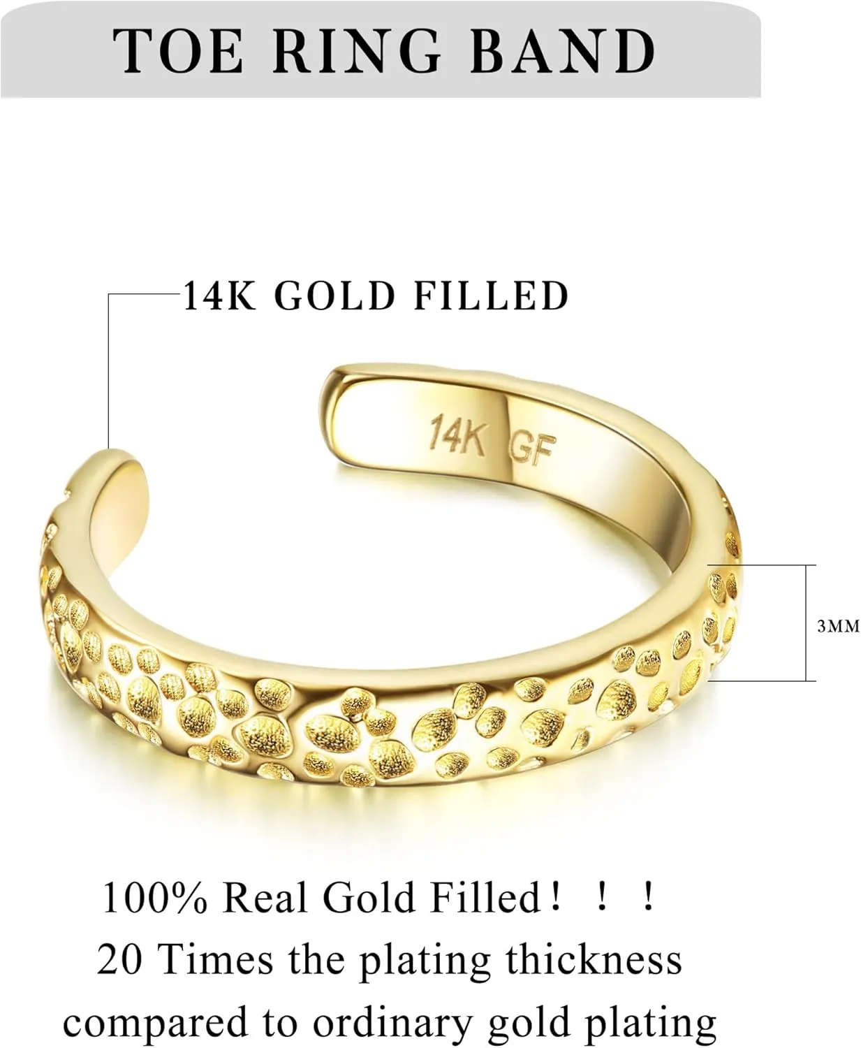 HAIAISO 14k Gold Filled Toe Rings for Women Stylish Hammered Open Adjustable 2-3mm Toe Rings Summer Beach Foot Jewelry