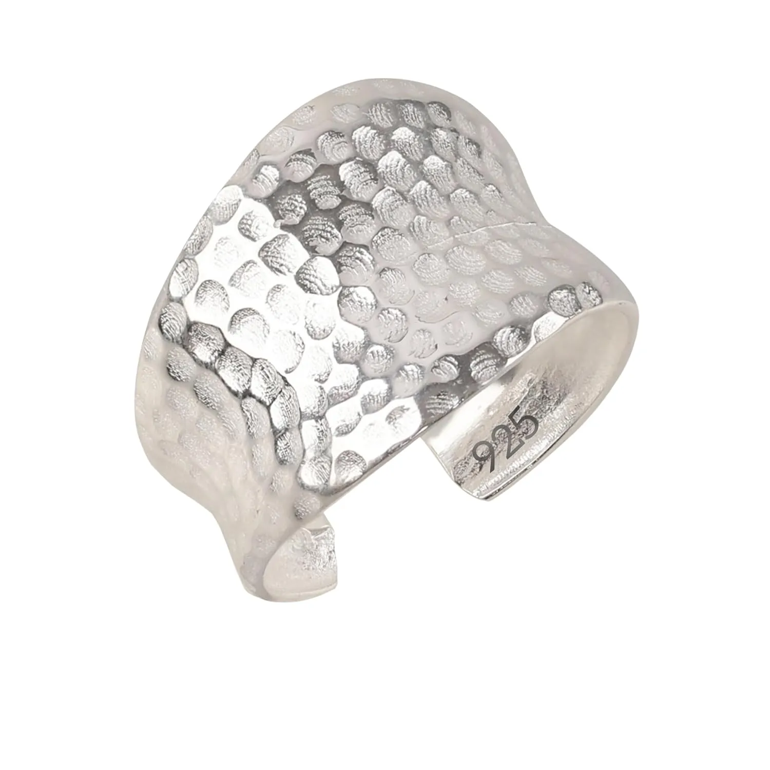 Handmade Hammered 925 Sterling Silver statement Ring for Women, boho classic shiny thick wide band thumb rings (Silver, 6-8 Adjustable)