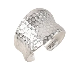Handmade Hammered 925 Sterling Silver statement Ring for Women, boho classic shiny thick wide band thumb rings (Silver, 6-8 Adjustable)