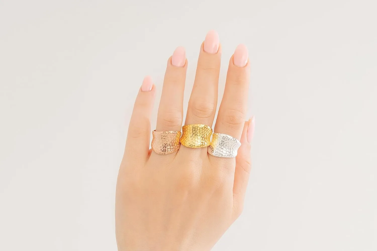 Handmade Hammered 925 Sterling Silver statement Ring for Women, boho classic shiny thick wide band thumb rings (Silver, 6-8 Adjustable)