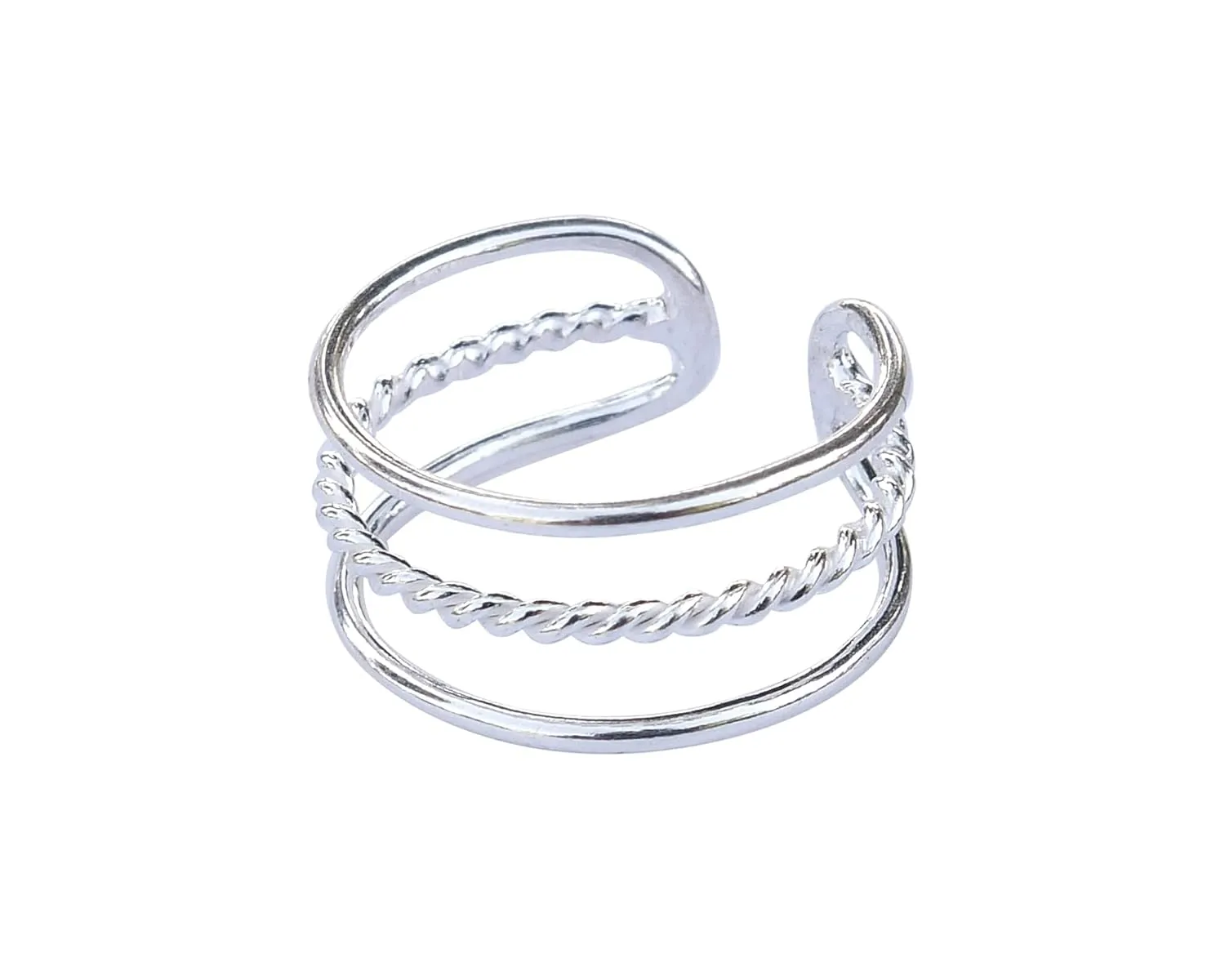 Handmade Silver Triple Band Adjustable Toe Ring, 925 Sterling Silver, Classic 3 Row Dainty Open Toe, Pinky or Knuckle Rings for Women, By MiYa Jewelry Creations
