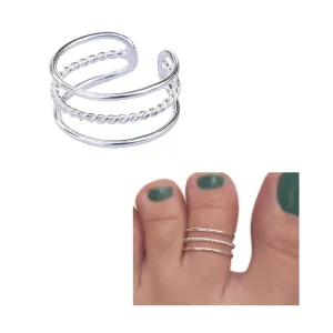 Handmade Silver Triple Band Adjustable Toe Ring, 925 Sterling Silver, Classic 3 Row Dainty Open Toe, Pinky or Knuckle Rings for Women, By MiYa Jewelry Creations