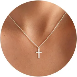 HANLI Cross Necklace, 14k Gold/Silver Plated Dainty Cross with Cubic ZirconiaStone