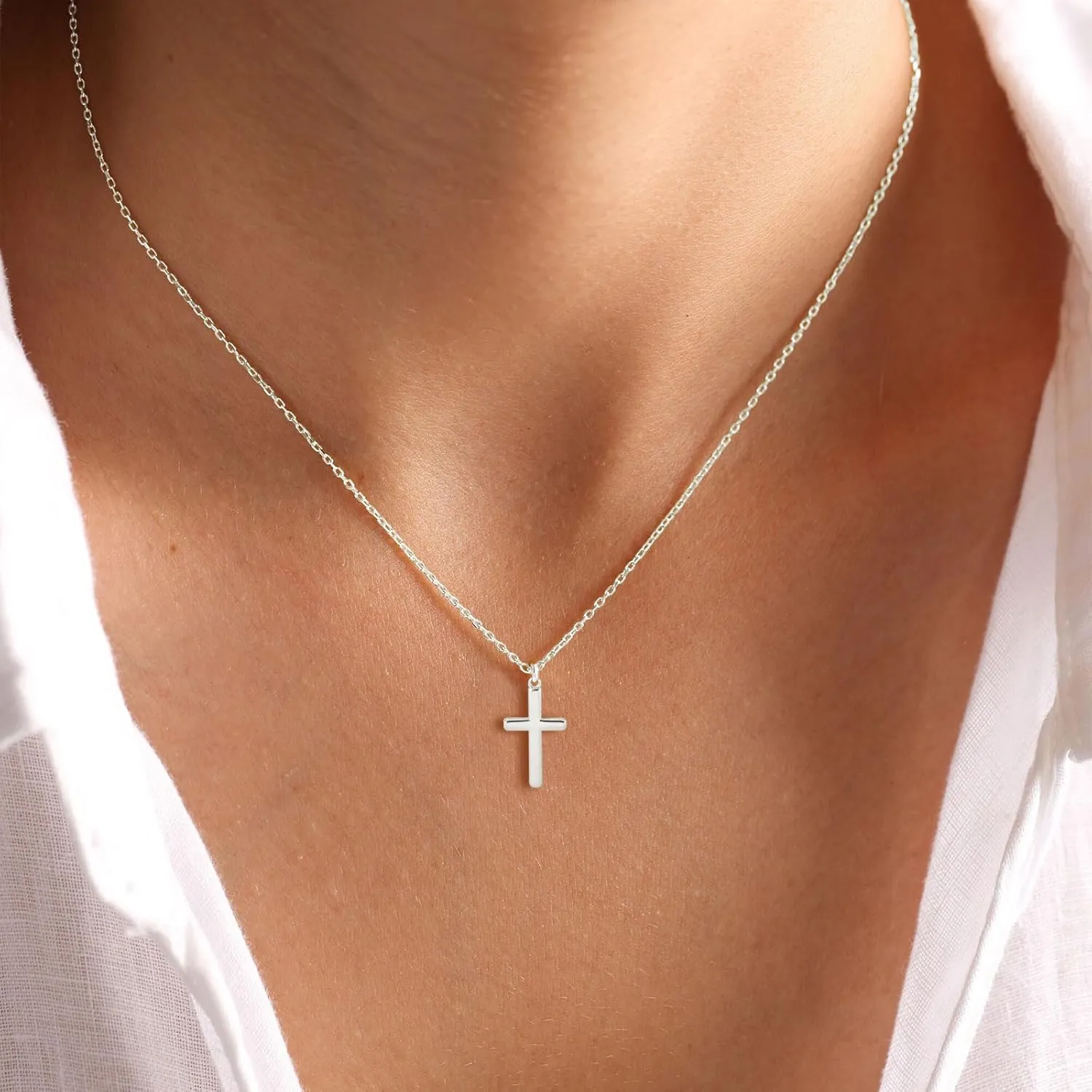 HANLI Cross Necklace, 14k Gold/Silver Plated Dainty Cross with Cubic ZirconiaStone