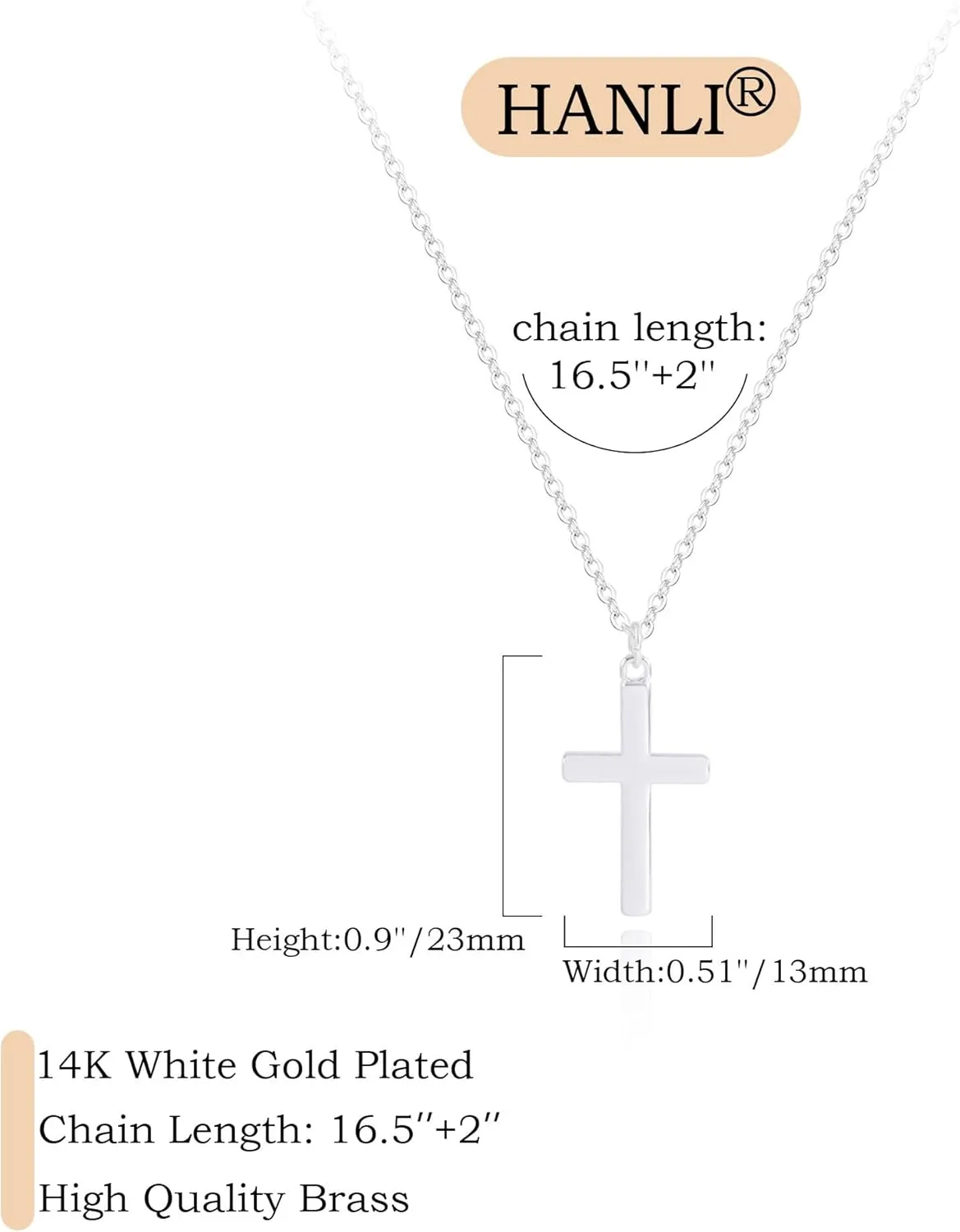 HANLI Cross Necklace, 14k Gold/Silver Plated Dainty Cross with Cubic ZirconiaStone