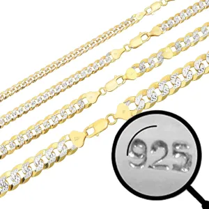 HarlemBling Men's Flat Cuban Chain - Two Tone Diamond Cut - 14k Gold Over Solid 925 Sterling Silver - Made In Italy - 5mm 6mm 8mm 10mm