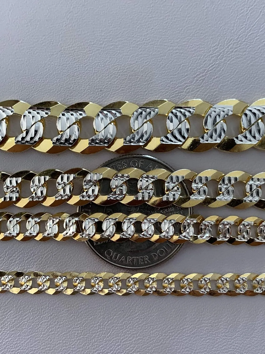 HarlemBling Men's Flat Cuban Chain - Two Tone Diamond Cut - 14k Gold Over Solid 925 Sterling Silver - Made In Italy - 5mm 6mm 8mm 10mm