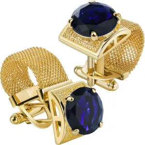 HAWSON Mens Cufflinks with Chain - Stone and Shiny Gold Tone Shirt Accessories - Party Gifts for Young Men