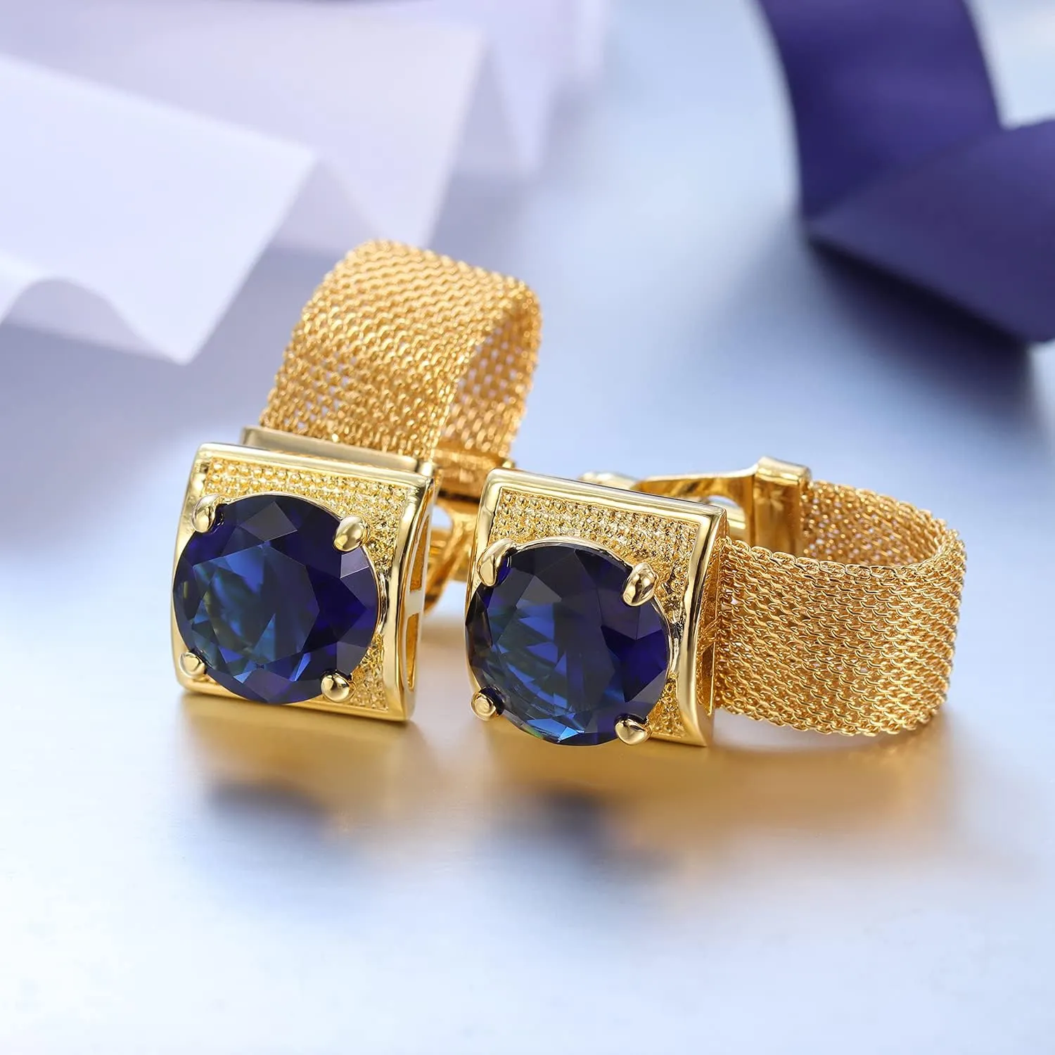 HAWSON Mens Cufflinks with Chain - Stone and Shiny Gold Tone Shirt Accessories - Party Gifts for Young Men