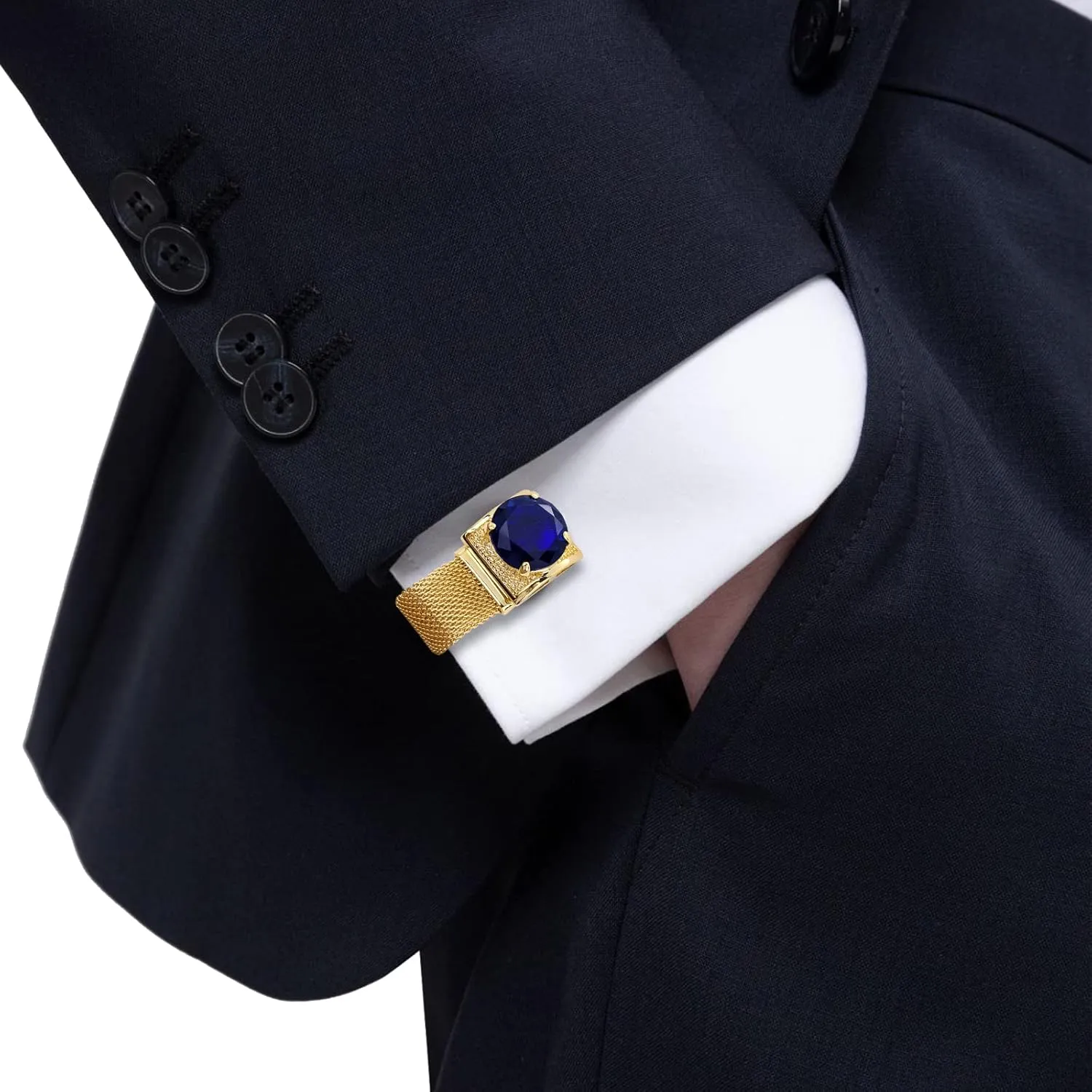HAWSON Mens Cufflinks with Chain - Stone and Shiny Gold Tone Shirt Accessories - Party Gifts for Young Men