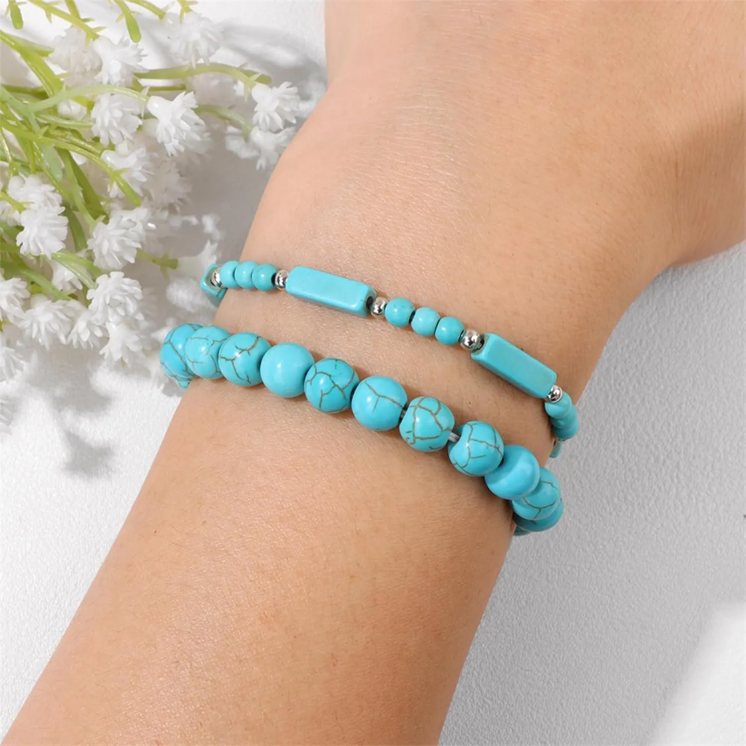 Healing Beaded Bracelets for Women Men 2Pcs Healing Crystal Stretch Bracelet Natural Stone Bracelet Beads Gemstone Bracelet for Men Women