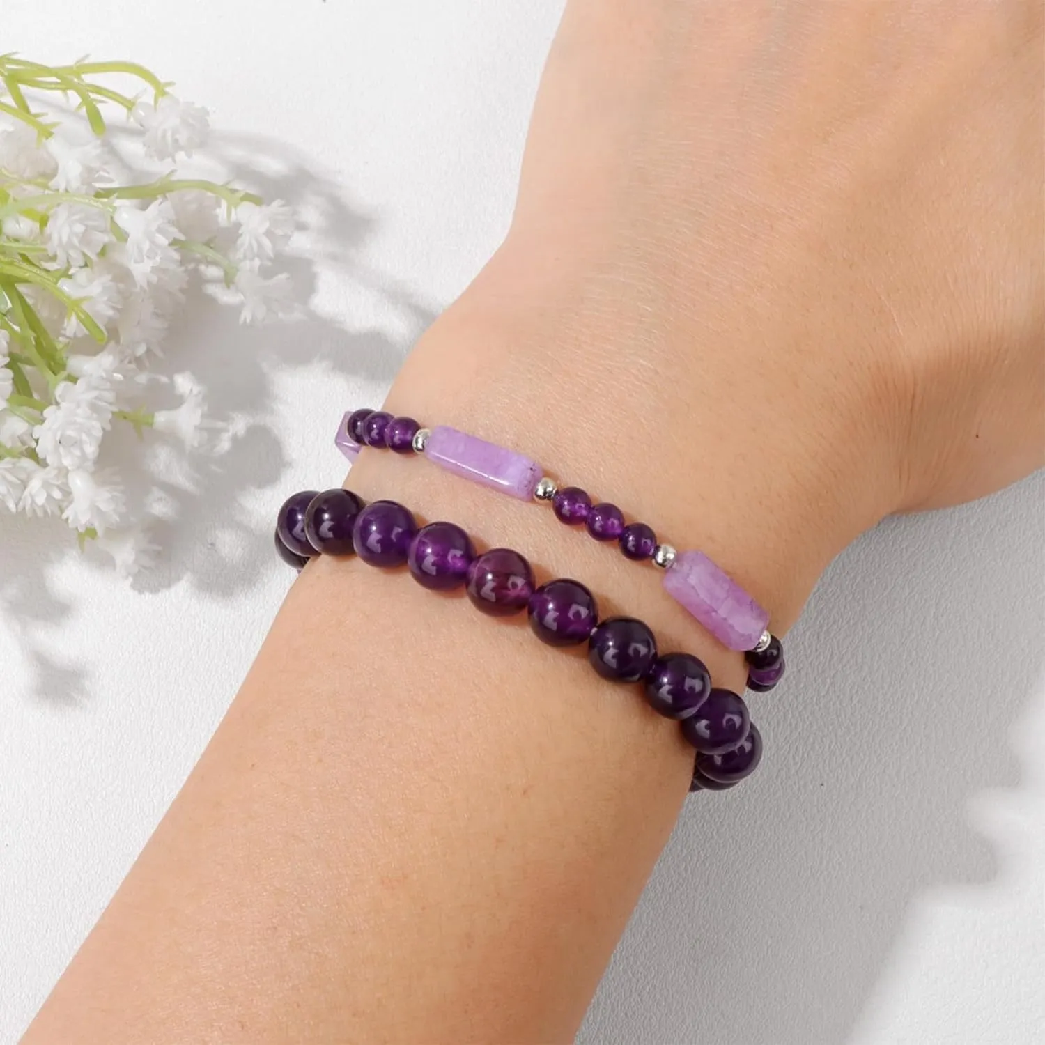 Healing Beaded Bracelets for Women Men 2Pcs Healing Crystal Stretch Bracelet Natural Stone Bracelet Beads Gemstone Bracelet for Men Women