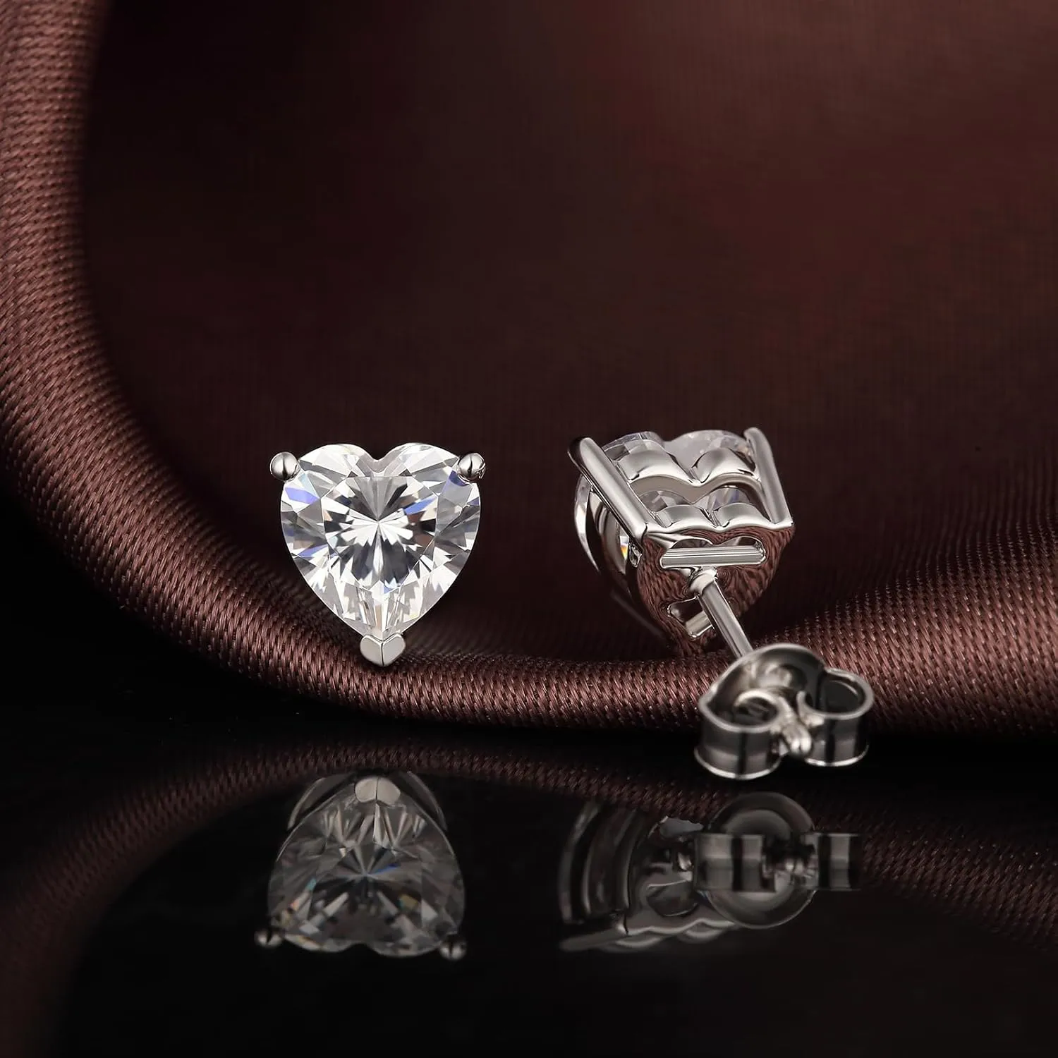 Heart Cut Brilliant Lab Simulation Diamond Stud Earrings Sterling Silver 925 AAAAA Cubic Zirconia Stud Earrings Hypoallergenic