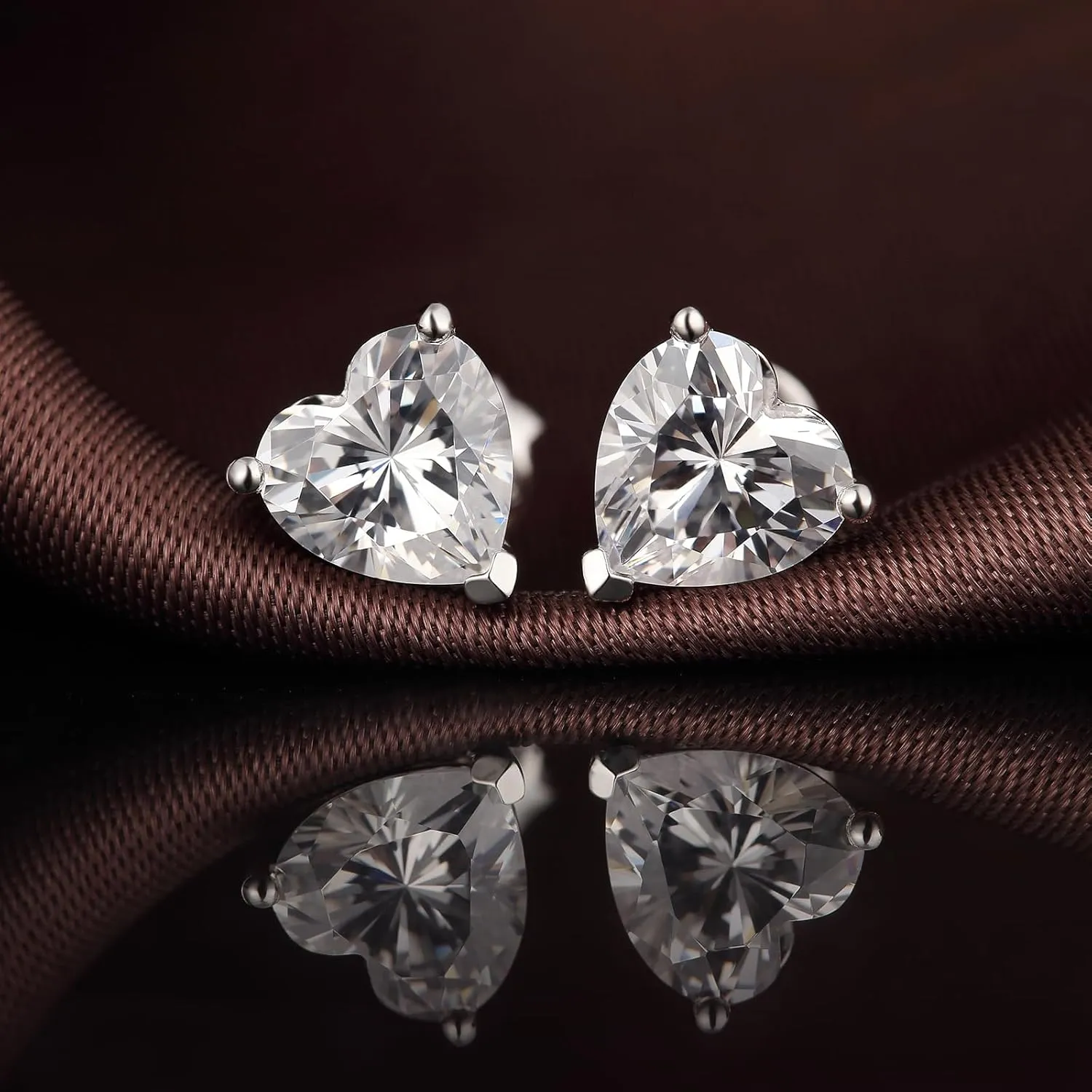 Heart Cut Brilliant Lab Simulation Diamond Stud Earrings Sterling Silver 925 AAAAA Cubic Zirconia Stud Earrings Hypoallergenic