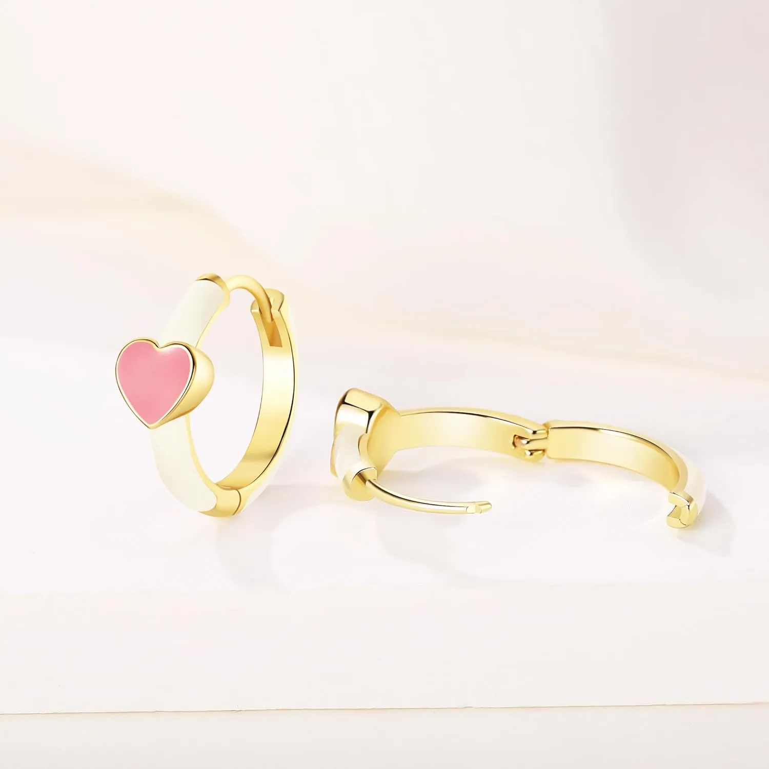 Heart Hoop Earrings for Women, 18k Gold Plated Small Huggie Hoop Earrings Dainty Gold Heart Dangle Earrings Stud with Cubic Zirconia