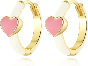 Heart Hoop Earrings for Women, 18k Gold Plated Small Huggie Hoop Earrings Dainty Gold Heart Dangle Earrings Stud with Cubic Zirconia