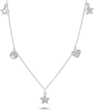 Heart Star Necklace for Teen Girls Women - Sterling Silver Fashion Adjustable Pendant Necklace Dainty Round Cubic Zirconia Charm Necklace Gifts for Christmas Birthday for Daughter Granddaughter