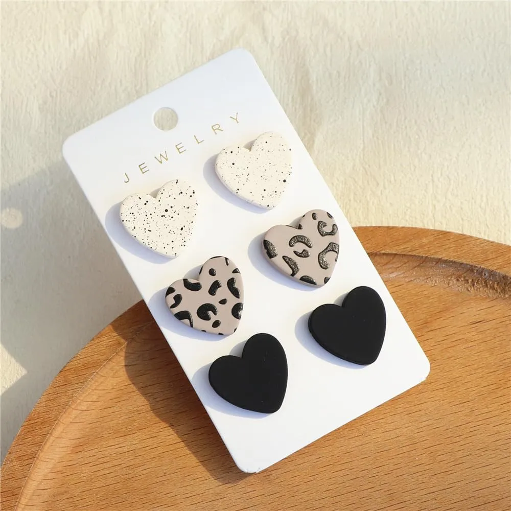 Heart Stud Earrings Set for Women Trendy Acrylic Love Statement Leopard Print Heart Earrings Set Cute Handmade Multi-color Love Stud Earrings for Women Girlfriend Mum Wife Jewelry Gifts
