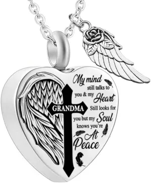 Heart Urn Necklaces for Ashes Cross Angel Wings Cremation Jewelry Keepsake Memorial Pendant for Men Women