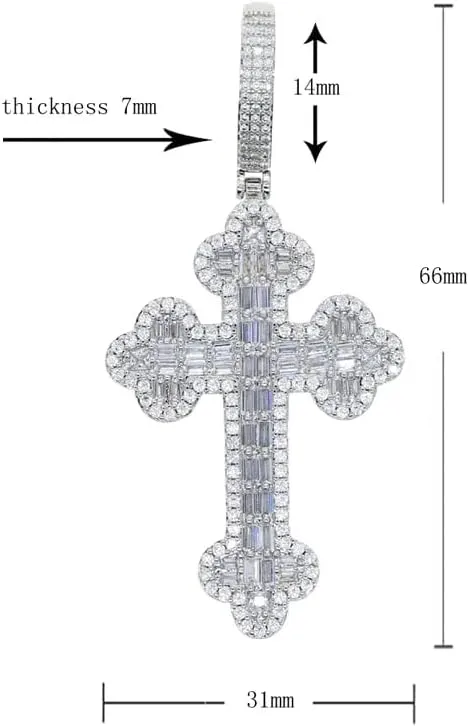Hip Hop Cross Pendant Necklace for Men Gold Plated Silver Iced Out Bling 5A Cubic Zirconia Classic Rock Jewelry