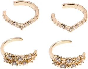 Homoyoyo 2 Pair Diamond No Piercing Earrings Trendy Clip Earrings Gold Ear Cuffs