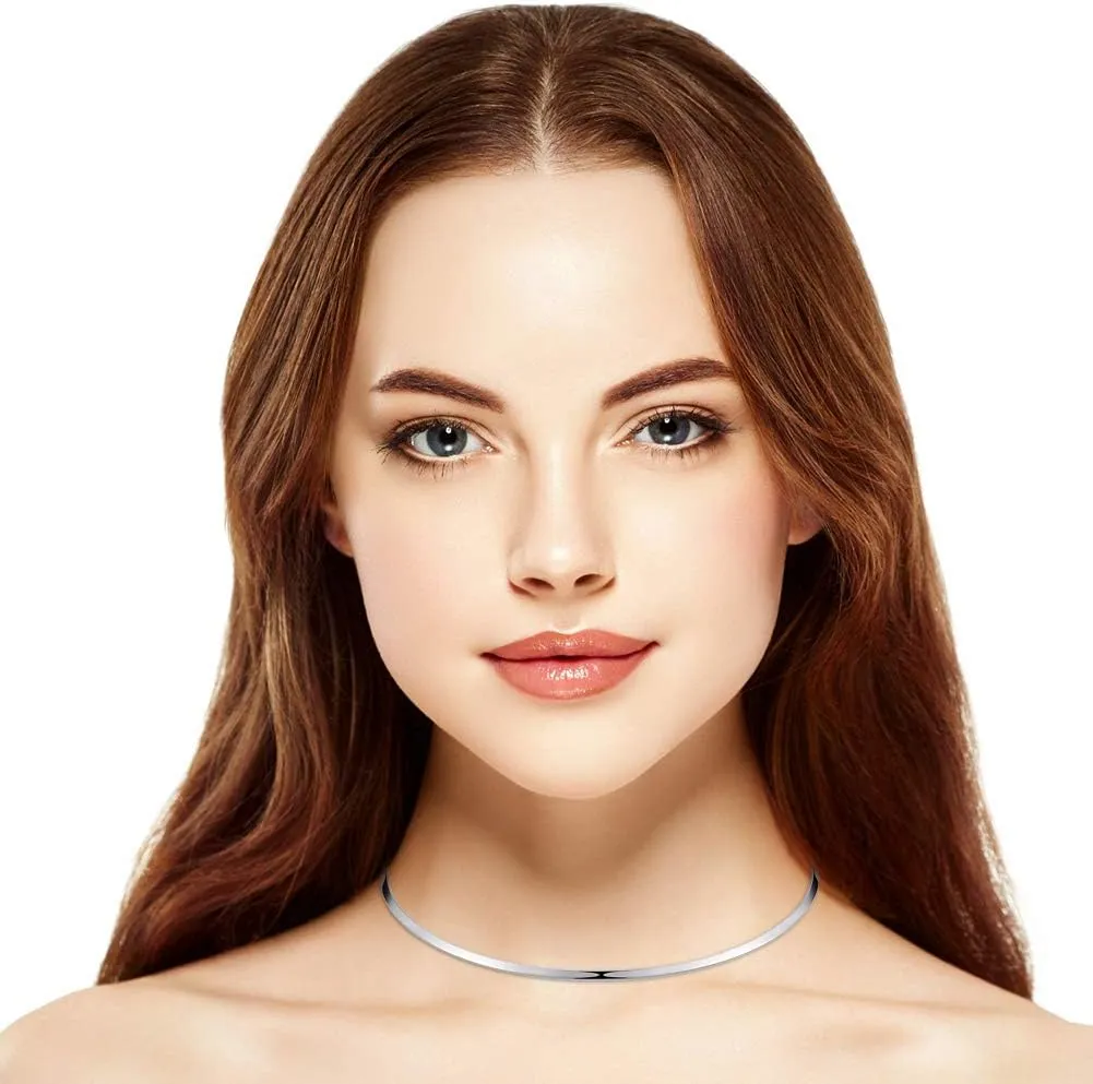 HooAMI Stainless Steel Silver Choker Necklace for Women