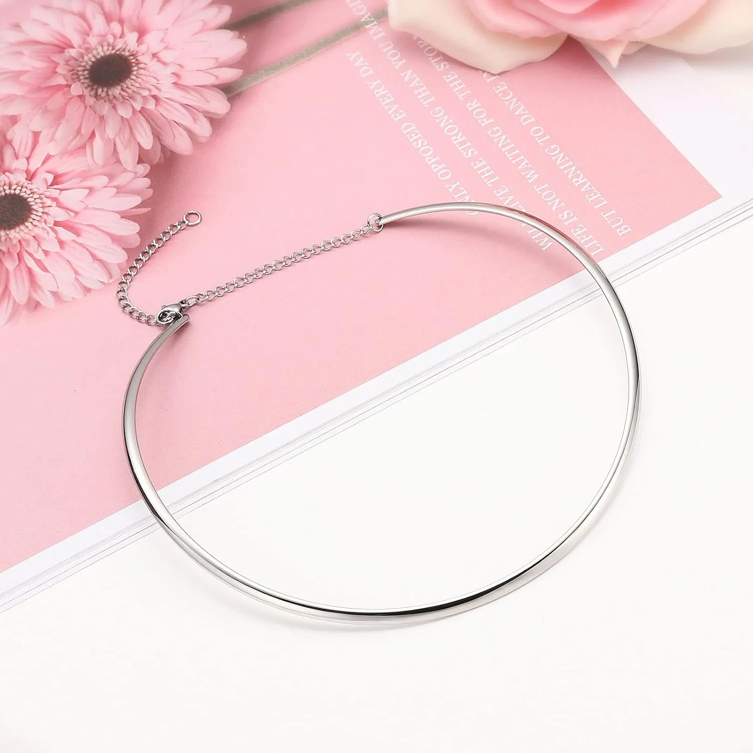 HooAMI Stainless Steel Silver Choker Necklace for Women