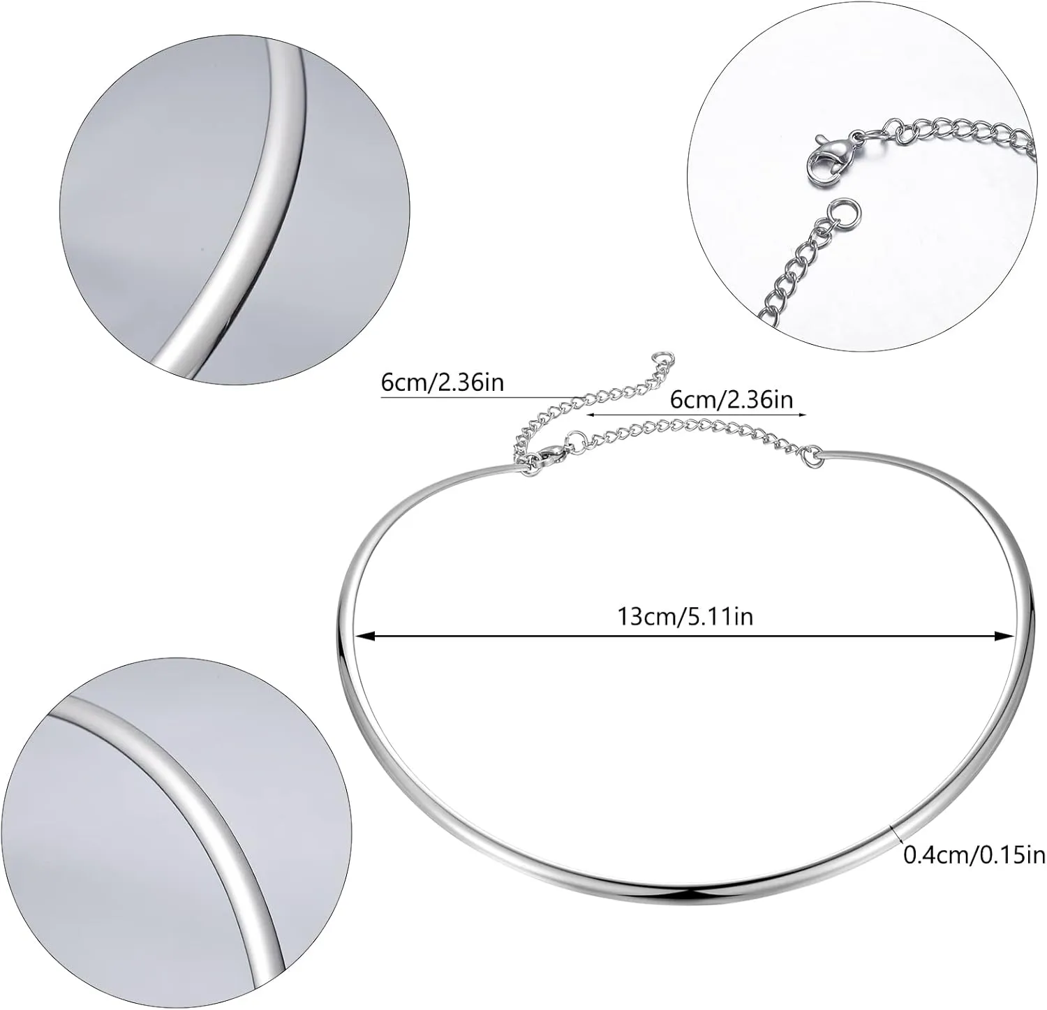 HooAMI Stainless Steel Silver Choker Necklace for Women