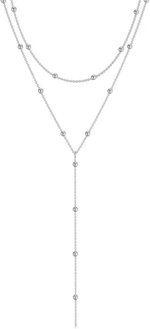 Hopply Trendy Gold Long Necklace for Women,14K Gold Plated Dainty Layered Y Necklace Pendant Beaded Chain Drop Dangle Simple Necklace Jewelry Gift