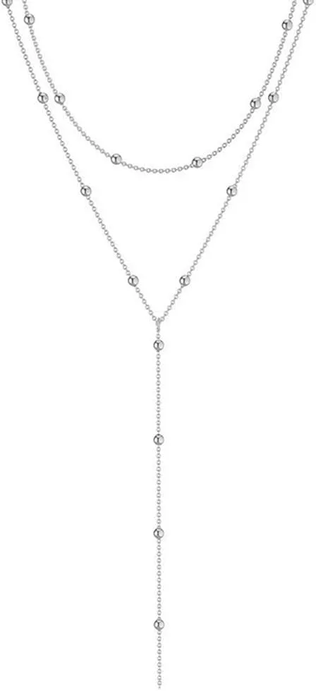 Hopply Trendy Gold Long Necklace for Women,14K Gold Plated Dainty Layered Y Necklace Pendant Beaded Chain Drop Dangle Simple Necklace Jewelry Gift