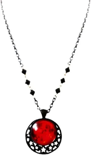 HSQYJ Fashion Red Crystal Moon Star Pendant Necklaces Retro Gothic Punk Sweater Chain Gemstone Round Statement Necklace for Women Jewelry Gift Black
